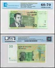 Morocco 50 Dirhams Banknote, 2002 (AH1423), P-69a.2, UNC, TAP 60-70 Authenticated