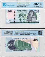 Paraguay 20,000 Guaranies Banknote, 2017, P-238c, UNC, TAP 60-70 Authenticated