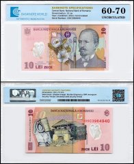 Romania 10 Lei Banknote, 2010, P-119f, UNC, Polymer, TAP 60-70 Authenticated