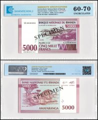 Rwanda 5,000 Francs Banknote, 1994, P-25s, UNC, Specimen, TAP 60-70 Authenticated