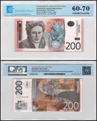 Serbia 200 Dinara Banknote, 2011, P-58a, UNC, TAP 60-70 Authenticated