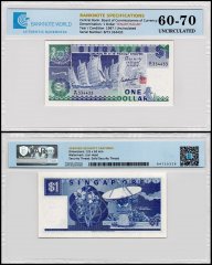 Singapore 1 Dollar Banknote, 1987 ND, P-18a, UNC, Binary Serial, Radar Serial #, TAP 60-70 Authenticated