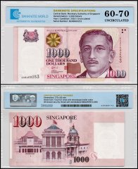 Singapore 1,000 Dollars Banknote, 2010-2018 ND, P-51b, UNC, TAP 60-70 Authenticated