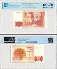 Spain 200 Pesetas Banknote, 1980, P-156, UNC, TAP 60-70 Authenticated