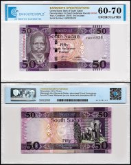 South Sudan 50 South Sudanese Pounds Banknote, 2019, P-14d, UNC, Radar Serial #, TAP 60-70 Authenticated