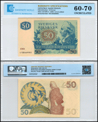 Sweden 50 Kronor Banknote, 1984, P-53d.2, UNC, TAP 60-70 Authenticated