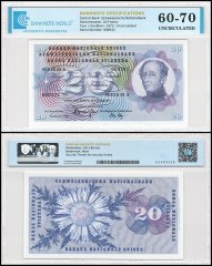 Switzerland 20 Francs Banknote, 1972, P-46t.2, UNC, TAP 60-70 Authenticated