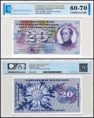 Switzerland 20 Francs Banknote, 1976, P-46w.2, UNC, TAP 60-70 Authenticated
