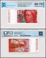 Switzerland 10 Francs Banknote, 1987, P-53g.3, UNC, TAP 60-70 Authenticated