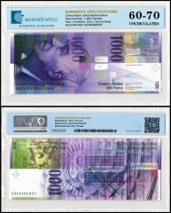 Switzerland 1,000 Franken Banknote, 2012, P-74d.1, UNC, TAP 60-70 Authenticated