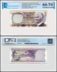 Turkey 5 Lira Banknote, L.1930 (1968 ND), P-179a.1, UNC, TAP 60-70 Authenticated