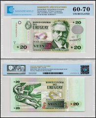 Uruguay 20 Pesos Uruguayos Banknote, P-86b, 2011, UNC, TAP 60-70 Authenticated