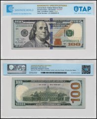 United States of America - USA 100 Dollars Banknote, 2009A, P-536, Used, Radar Serial #LD 02666620 B, TAP Authenticated