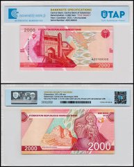 Uzbekistan 2,000 Som Banknote, 2021, P-87, UNC, True Binary Serial #AZ0100000, TAP Authenticated