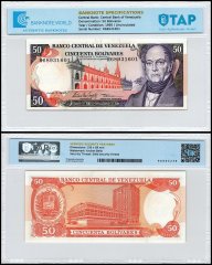 Venezuela 50 Bolivares Banknote, 1995, P-65e, UNC, TAP Authenticated