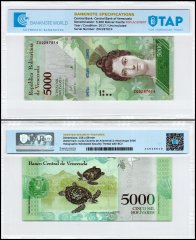 Venezuela 5,000 Bolivar Fuerte Banknote, 2017, P-97cz, UNC, Replacement, TAP Authenticated