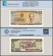Vietnam 1,000 Dong Banknote, 1988, P-106a.2, UNC, Radar Serial #, TAP Authenticated