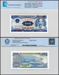 Vietnam 5,000 Dong Banknote, 1991, P-108, UNC, Radar Serial #, TAP Authenticated