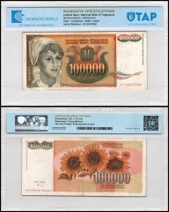 Yugoslavia 100 Dinara Banknote, 1990, P-105, Used, TAP Authenticated