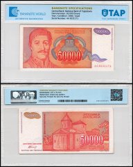 Yugoslavia 50,000 Dinara Banknote, 1994, P-142, Used, TAP Authenticated