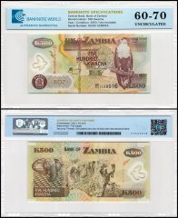 Zambia 500 Kwacha Banknote, 2003, P-43b, UNC, Polymer, TAP 60-70 Authenticated