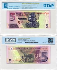 Zimbabwe 5 Dollars Banknote, 2016, P-100a.2, UNC, TAP Authenticated