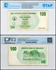 Zimbabwe 100 Dollars Bearer Cheque, 2006, P-42, Used, TAP Authenticated