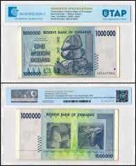 Zimbabwe 1 Million Dollars Banknote, 2008, P-77, Used, TAP Authenticated
