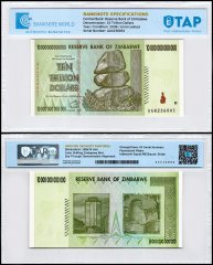 Zimbabwe 10 Trillion Dollars Banknote, 2008, AA, P-88, UNC, TAP Authenticated