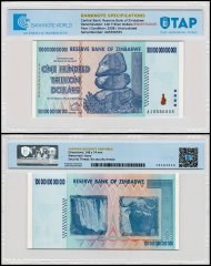 Zimbabwe 100 Trillion Dollars Banknote, 2008, P-91, UNC, Binary Serial, Radar Serial #, TAP Authenticated