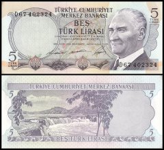 Turkey 5 Lira Banknote, L.1930 (1968 ND), P-179a.1, UNC
