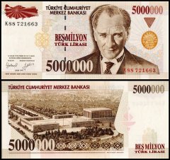 Turkey 5 Million Lira Banknote, L.1970 (1997 ND), P-210b.2, UNC, Prefix K