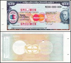 United States of America - USA Master Card Euro Travelers Cheque 20 Dollars, 1980, UNC, Specimen