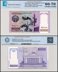 Uzbekistan 50,000 Som Banknote, 2017, P-85, UNC, TAP 60-70 Authenticated