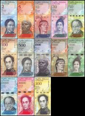 Venezuela 2 - 100,000 Bolivar Fuerte 13 Piece Set, 2007-2017, Used