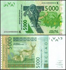 West African States - Senegal 5,000 Francs Banknote, 2021, P-717Ku, UNC