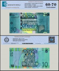 Samoa 10 Tala Banknote, 2008 ND, P-39a, UNC, TAP 60-70 Authenticated