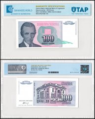 Yugoslavia 100 Dinara Banknote, 1994, P-139, UNC, TAP Authenticated