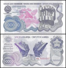 Yugoslavia 500,000 Dinara Banknote, 1989, P-98, UNC