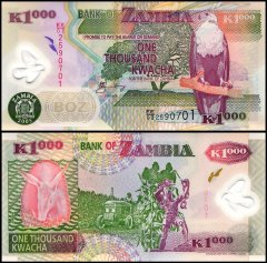 Zambia 1,000 Kwacha Banknote, 2005, P-44d, UNC, Polymer