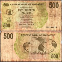 Zimbabwe 500 Dollars Bearer Cheque, 2006, P-43, Damaged
