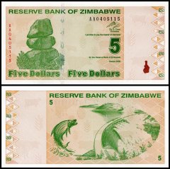 Zimbabwe 5 Dollars Banknote, 2009, P-93, UNC