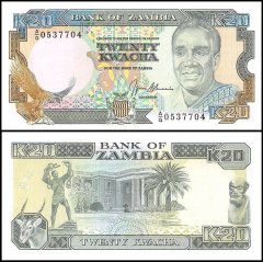Zambia 20 Kwacha Banknote, 1989-91, P-32b, UNC