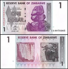 Zimbabwe 1 Dollar Banknote, 2007, P-65z, Used, Replacement