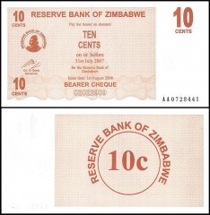 Zimbabwe 10 Cents Bearer Cheque, 2006, P-35, UNC