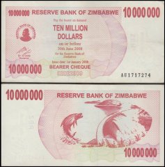 Zimbabwe 10 Million Dollars Bearer Cheque, 2008, P-55, Used