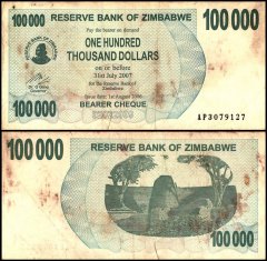 Zimbabwe 100,000 Dollars Bearer Cheque, 2006, P-48, Damaged