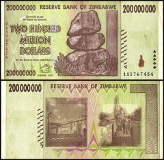 Zimbabwe 200 Million Dollars Banknote, 2008, P-81, Damaged