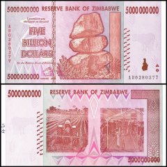 Zimbabwe 5 Billion Dollars Banknote, 2008, P-84, Damaged