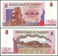 Zimbabwe 5 Dollars Banknote, 1997, P-5b, UNC